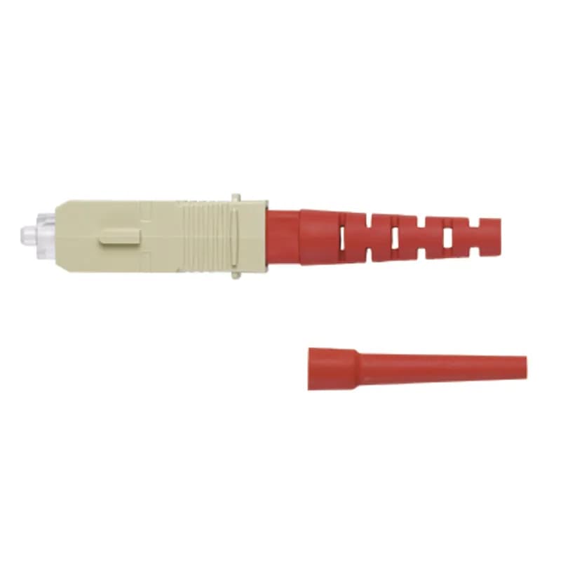 Pre-Polished SC Simplex Crimp Style OM2 Connector, Electric Ivory Housing with 900um/3.0mm Red Boots