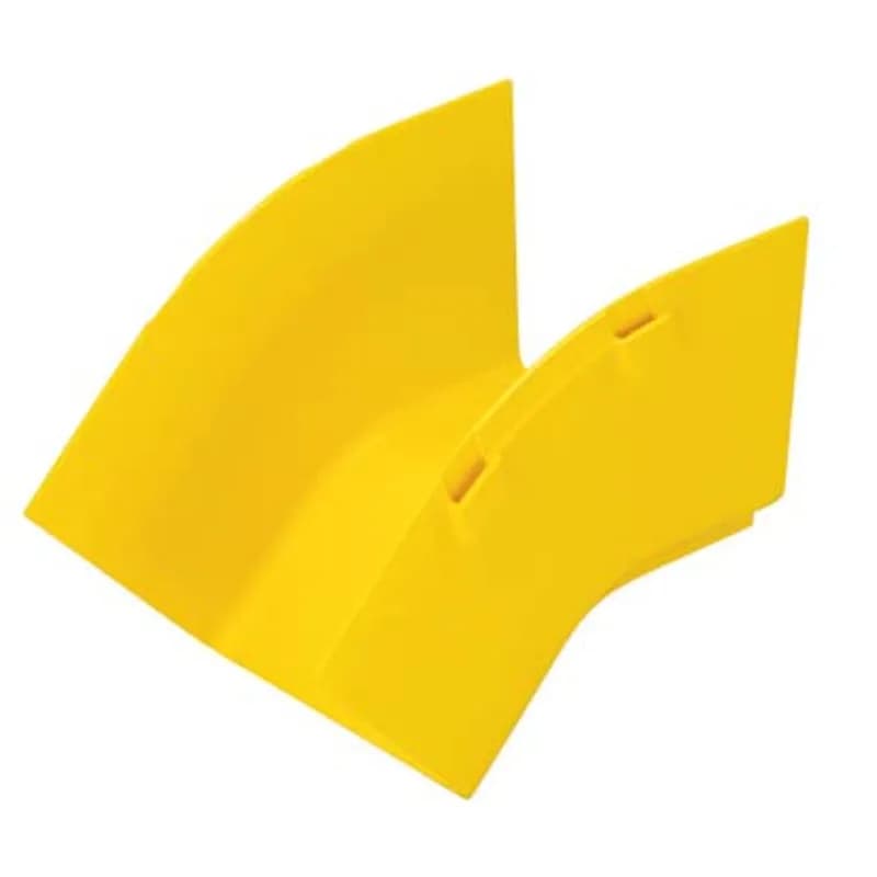 Attaches to 4x4 channel and/or fittings to create a 45 downward angle from a horizontal run. Used with inside vertical 45 angle fitting FRIV454X4YL to change level of a straight horizontal run. Accepts optional split cover FROV45SC4YL.