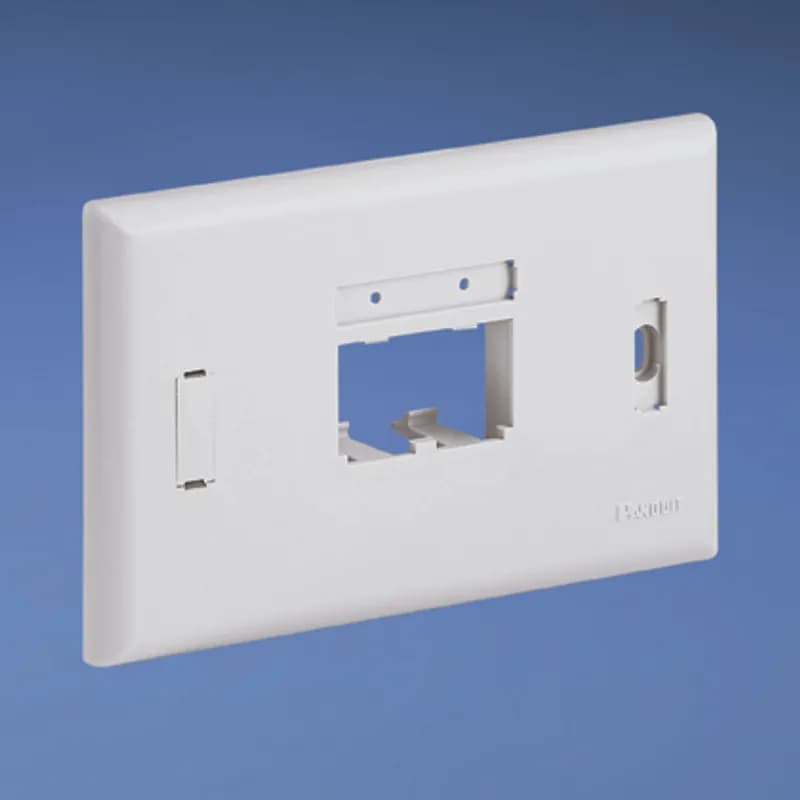 Mini Com Ultimate ID Classic series horizontal faceplate accepts two Mini-Com Modules, includes label pockets. Off White. LABELS NOT INCLUDED