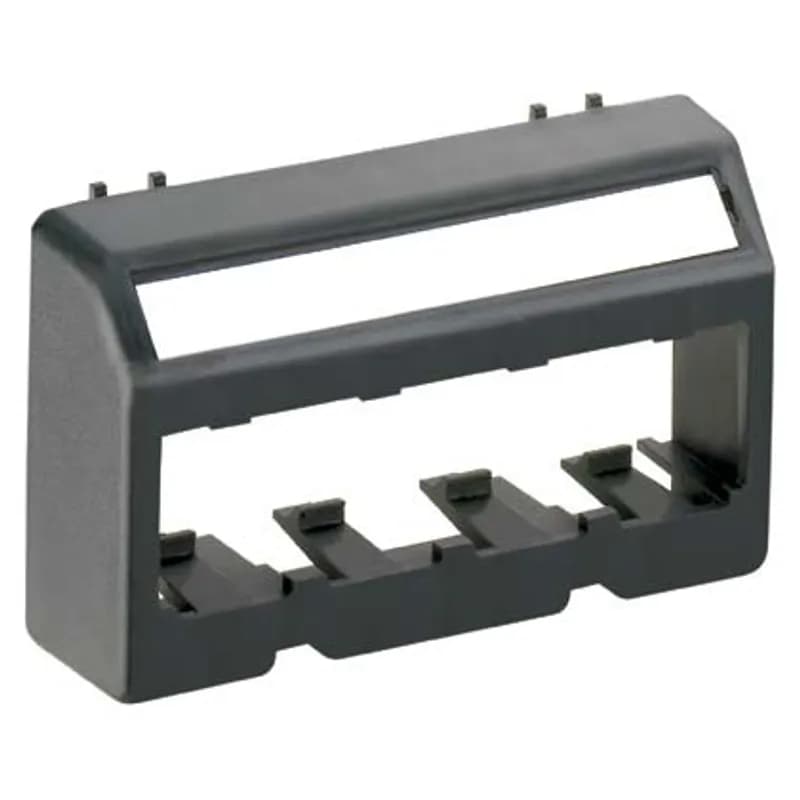 Mini Com Ultimate ID modular furniture faceplate for industry standard opening, accepts four Mini-Com Modules. Black.