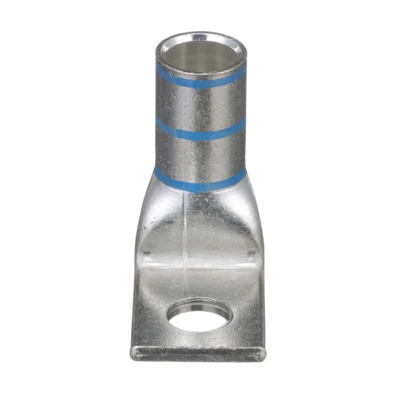 One-hole, standard barrel with window lug, 400 kcmil cable, 90 angle tongue, 5/8 stud hole.