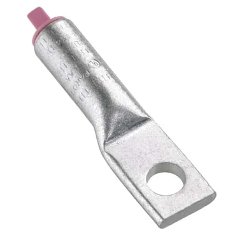 One-hole, aluminum, long barrel, #1 AWG, 1/4 (6.4mm) stud hole.