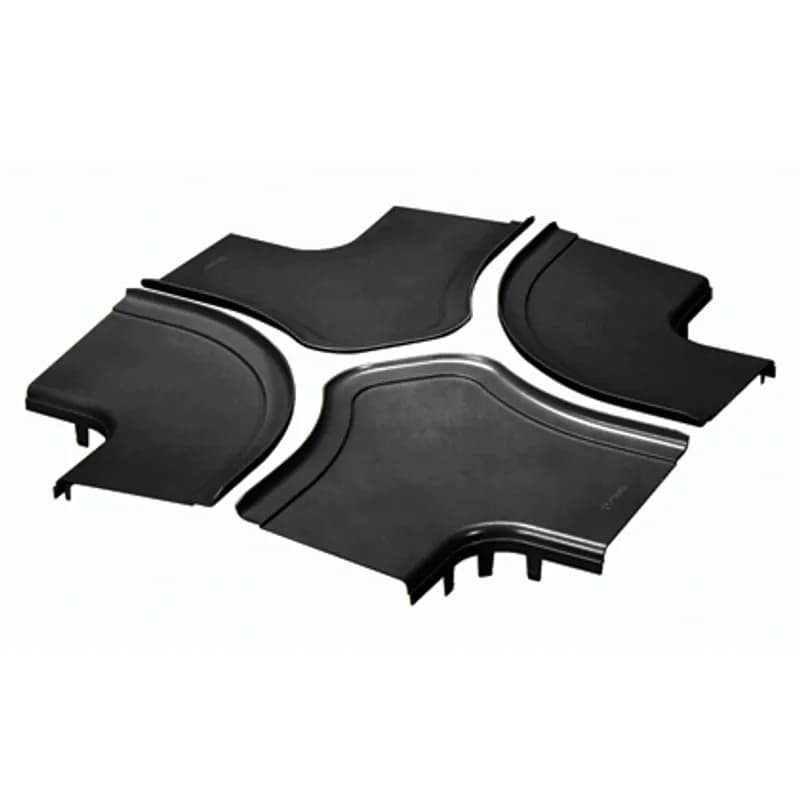 Optional split cover for the four way cross fitting FRFWC12X4BL. Snap-on feature allows cover to be installed and removed with no tools required. Creates radiused 3/4 (19mm) opening for easy access to add or remove cables.