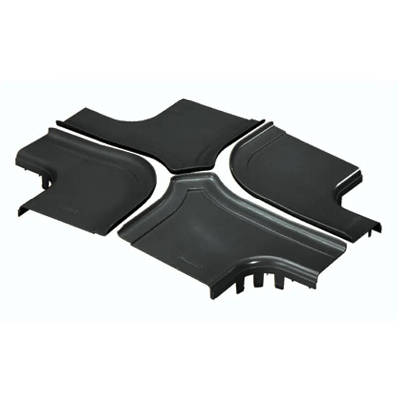 Optional split cover for the four way cross fitting FRFWC12X4W6BL. Snap-on feature allows cover to be installed and removed with no tools required. Creates radiused 3/4 (19mm) opening for easy access to add or remove cables.