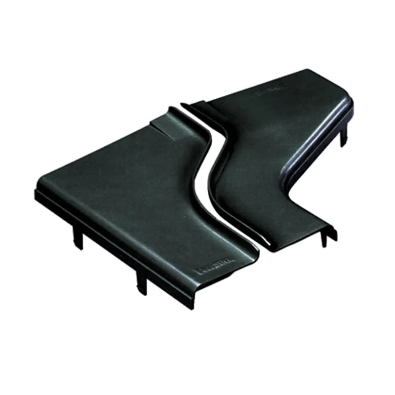 The optional split cover for the transition right reducer fitting FRRF126RBL is black and made of ABS plastic. The snap-on feature allows the cover to be installed and removed with no tools required. It creates a radiused 1/2" (12.7mm) opening for easy access to add or remove cables.