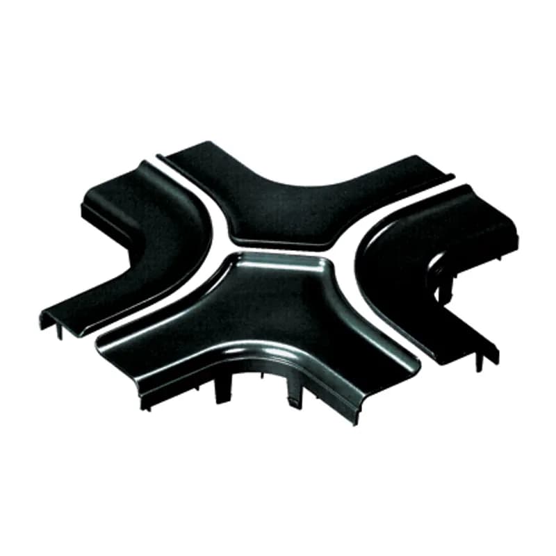 Optional split cover for the four way cross fitting FRFWC4X4BL. Snap-on feature allows cover to be installed and removed with no tools required. Creates radiused 3/4 (19 mm) opening for easy access to add or remove cables.