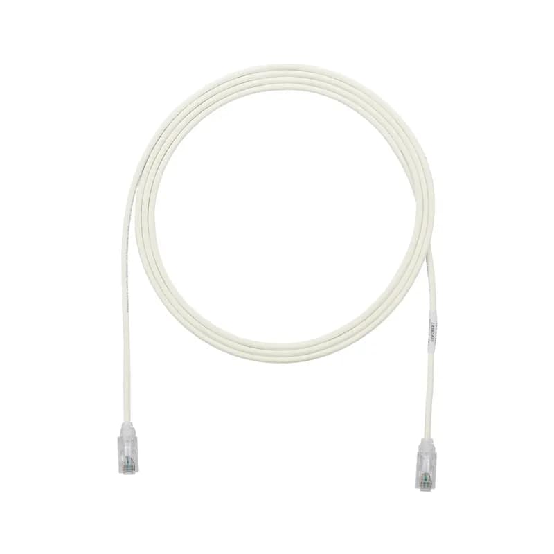 The TX6-28 Cat 6 UTP Patch Cord is a 3-Meter, 0.150-inch (3.8mm) diameter, Grey cord constructed of 28 AWG, unshielded, twisted pair, stranded, CM/LSZH cable with high-performance modular plugs. Its compact 28 AWG design simplifies installation and management. The tangle-free latch prevents snags and ensures a fast release, streamlining moves, adds, and changes. Enabled with RapidID, the product has pre-installed barcodes for simple port mapping using RapidID software.
