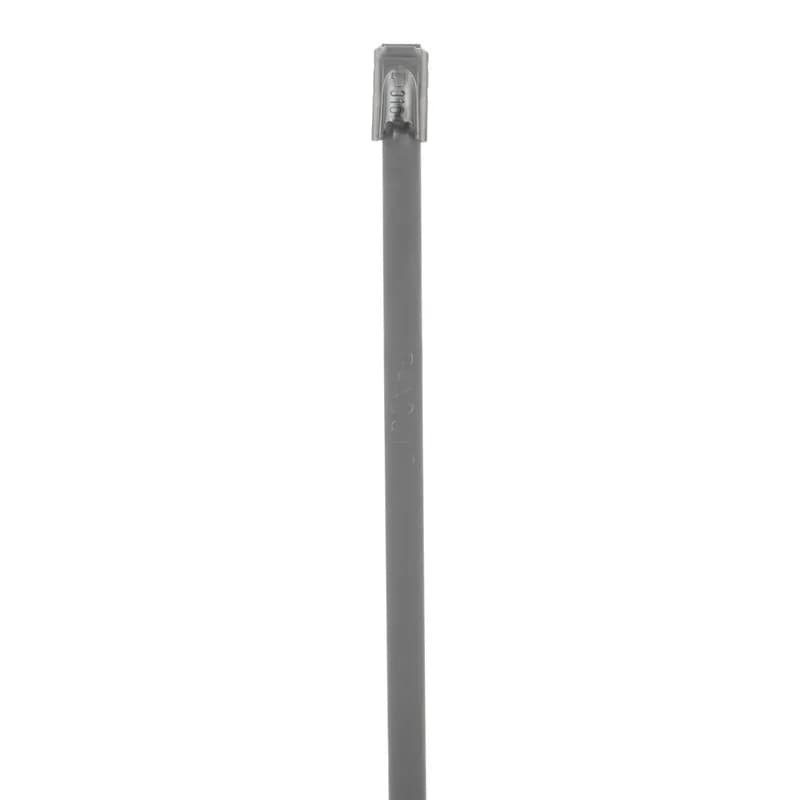 The MLT6S-CP316 Pan-Steel  316 grade stainless steel cable tie speeds up installation with a patented, wide entry self-locking head that eases band threading and insertion. Unique locking ramp design and strengthening ribs allows the tie to lock into place at any length along the tie body with increased lock strength. Fully rounded edges ensure worker and bundle safety.