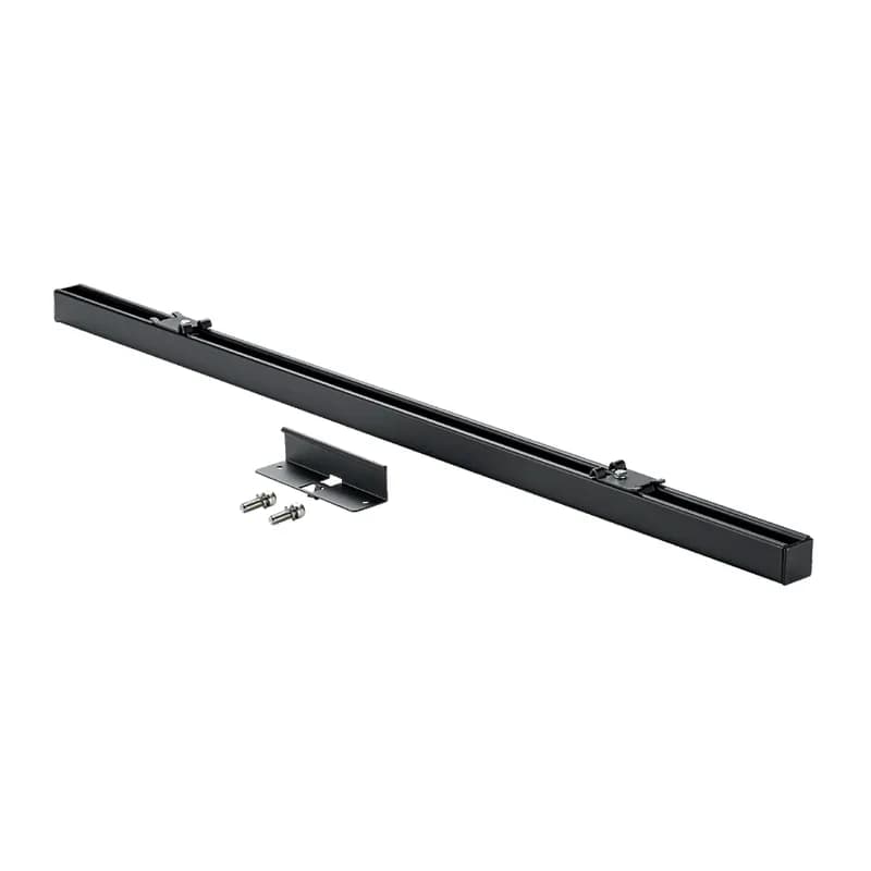 The direct mounting strut bracket in black is 1.6 (40.6 mm) high, 46.3 (1176.0 mm) long, and 1.6 (40.6 mm) wide. It is designed for use on a Net-Access N-Type or S-Type 47.2 (1200 mm) Cabinet that is not elevated. The strut bracket comes in standard packages of one.