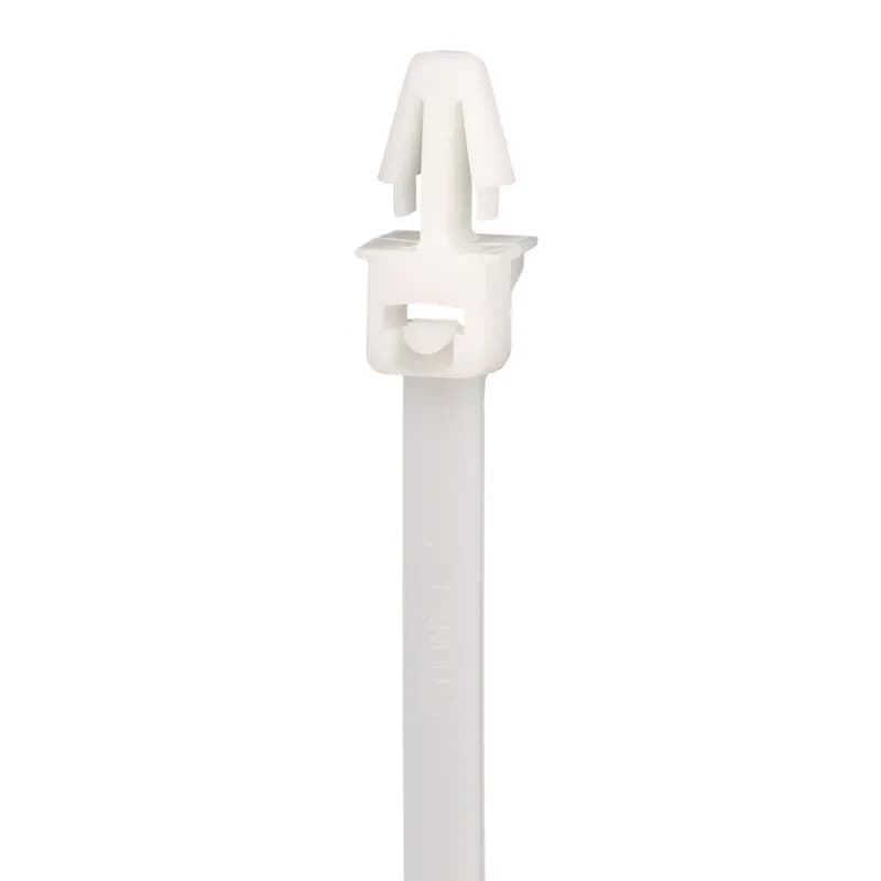 Pan-Ty Locking Push Mount Ties use an easy-to-use all-in-one wingless design to attach bundles to surfaces in confined spaces. Plus, with Nylon 6.6 material, it's ideal for general indoor environments. Intermediate cross section, 6.1in, Tensile Strength: 178, Natural, 100pc.