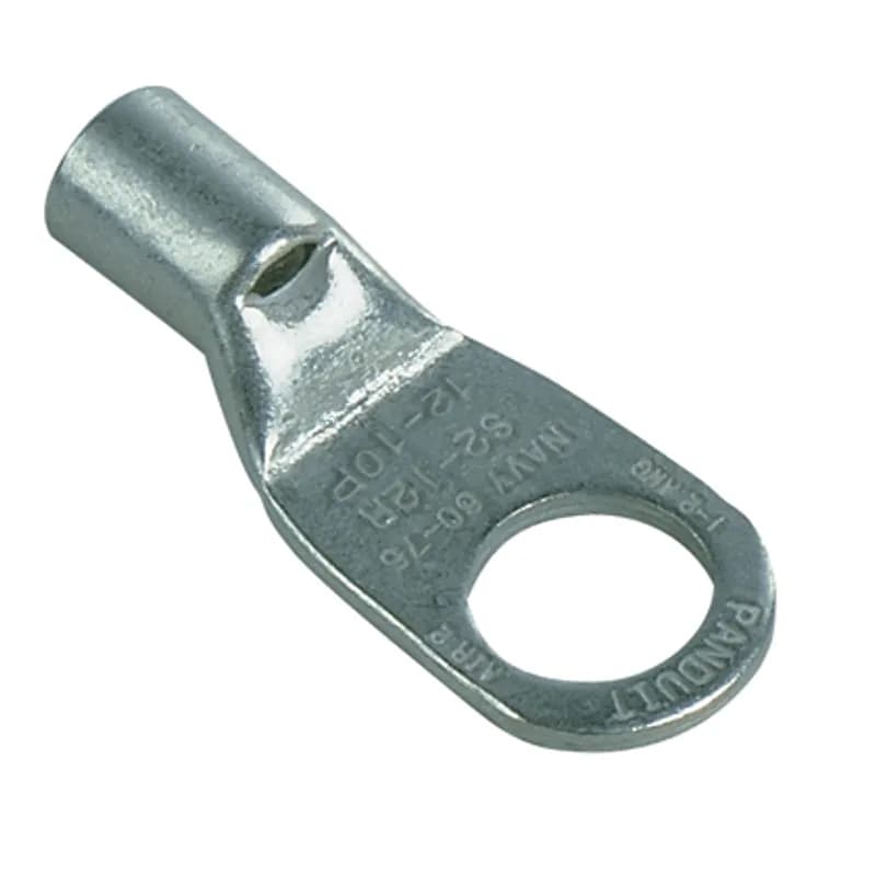 Panduit S8-14R-Q - Tubular Ring Terminal, 8 AWG, 1/4 stud size, non-insulated, standard package.