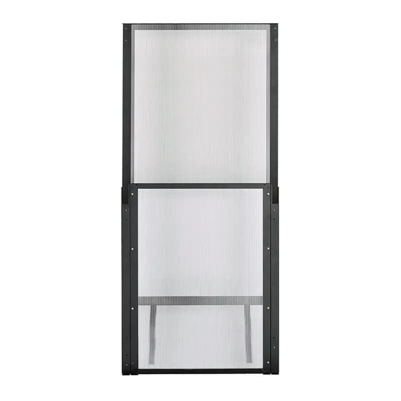 The Net-Contain Adjustable Vertical Wall is used with hot aisle containment systems to manage temperatures in the data center. The wall height adjusts from 16 inches to 26 inches for use in 600mm wide cabinets, and is black.