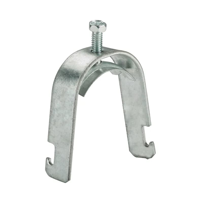 One-piece strut clamp with saddle used to secure 1/2" conduit, 50 lbs. static load capacity.