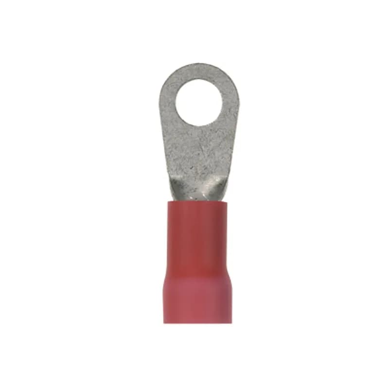 Ring Terminal, large wire, 8 AWG, 1/2" stud size, vinyl insulated, bulk package.