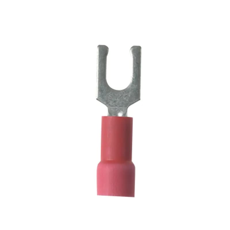Locking Fork Terminal, vinyl insulated, 22- 16 AWG, #8 stud size, expanded insulation for large wire O.D., bulk package.