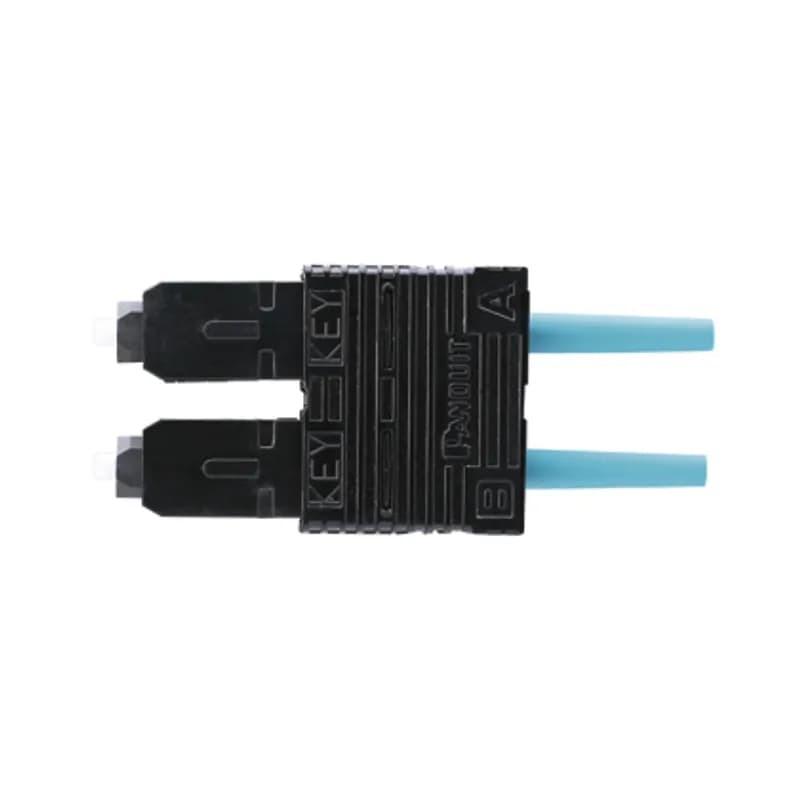 The SC 50/125 m OM3/OM4 multimode simplex connector in aqua is designed for 900-micron tight-buffered fiber installations. It is intended for use in fixed installations that are outside the scope of the RoHS directive.