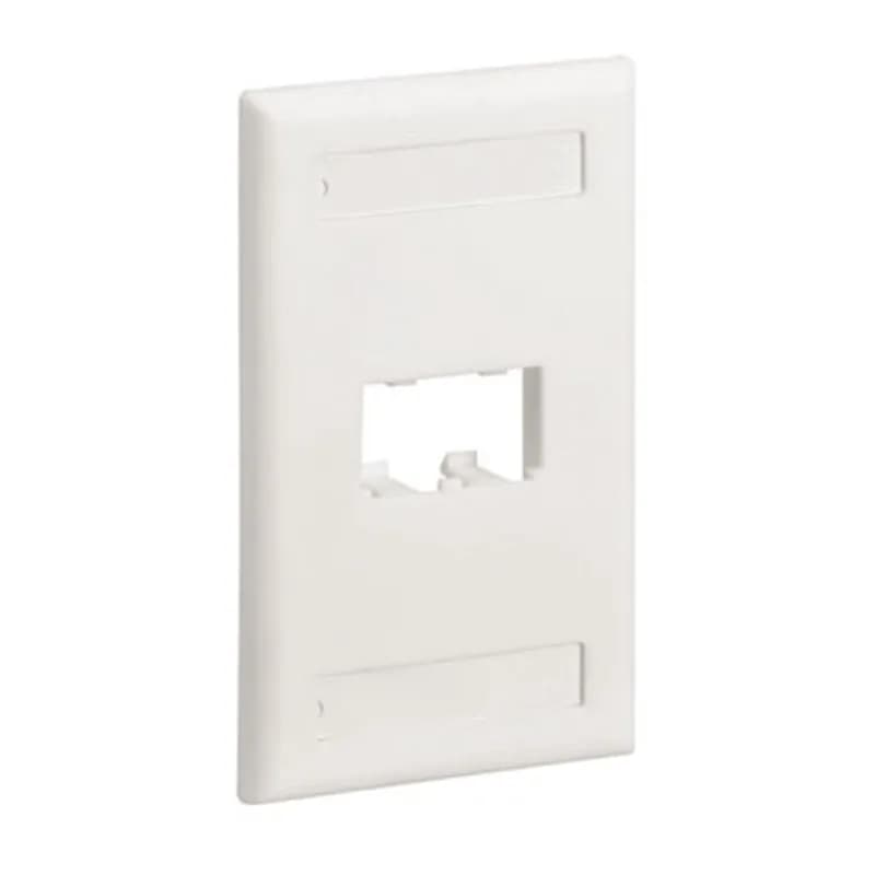 The Mini-Com  Classic Series Faceplate accepts two Mini-Com Modules. The faceplate is single gang and mounts to a NEMA standard single gang opening. The faceplate includes a label pocket for easy identification and is electric ivory.