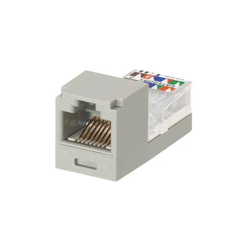 The Mini-Com Cat 3 UTP RJ45 Leadframe Jack Module is designed to terminate 4-pair, 22-24 AWG twisted pair cable. Each module is 100% factory tested for continuity. Contacts are plated with 50 microinches of gold for superior performance. Jack modules are compatible with Mini-Com Modular Patch Panels and Faceplates. The jack module is International Gray.