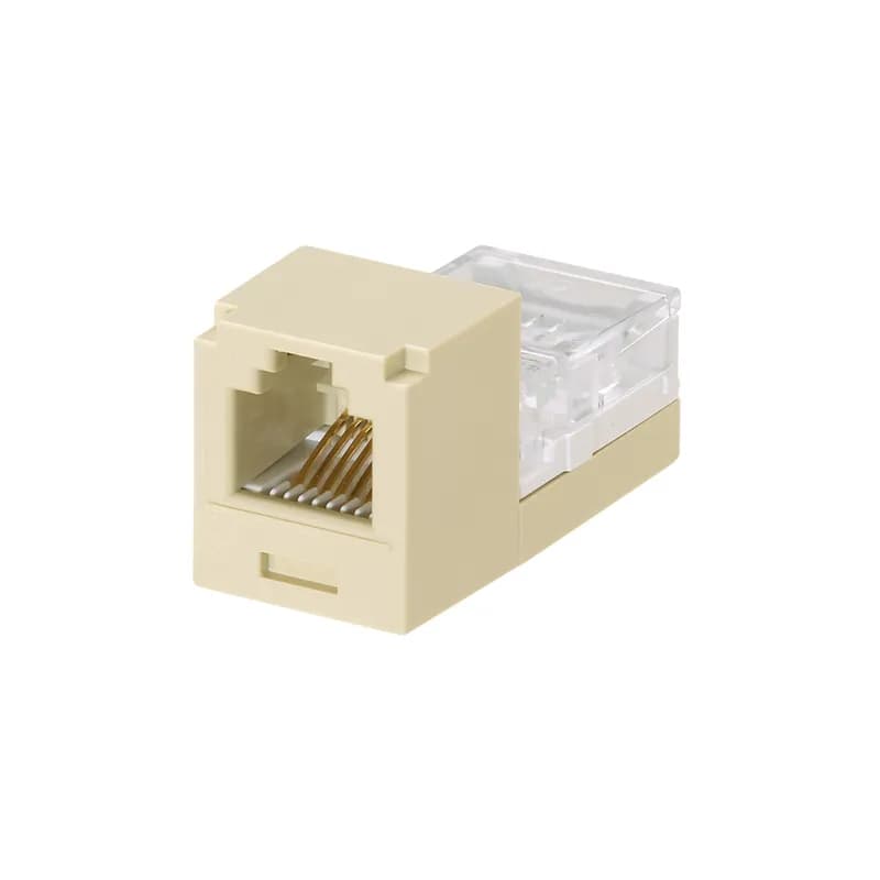 The Mini-Com Cat 3 UTP RJ45 Leadframe Jack Module is designed to terminate 4-pair, 22-24 AWG twisted pair cable. Each module is 100% factory tested for continuity. Contacts are plated with 50 microinches of gold for superior performance. Jack modules are compatible with Mini-Com Modular Patch Panels and Faceplates. The jack module is Electric Ivory.