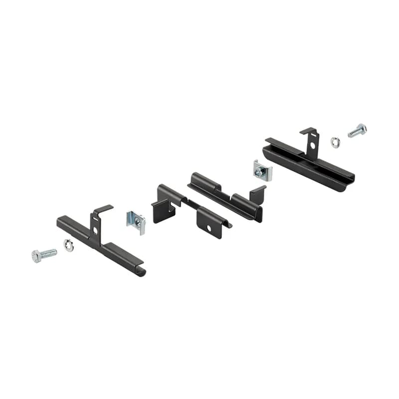 Straight splice connector with clips in black joins two 24"(610 mm) or 30" (762 mm) wide Wyr-Grid Pathways together. A bonded connection is possible with the black powder coated splice. In order to make the connection, the powder coat must be properly removed from the pathway surfaces that contact the zinc-plated clip on the back side of the splice. The package contains four components needed to join two pathway sections. Each package contains one straight splice connector.
