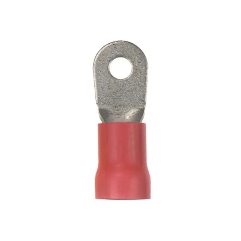 Ring Terminal, large wire, 2 AWG, 1/2" stud size, vinyl insulated, standard package.