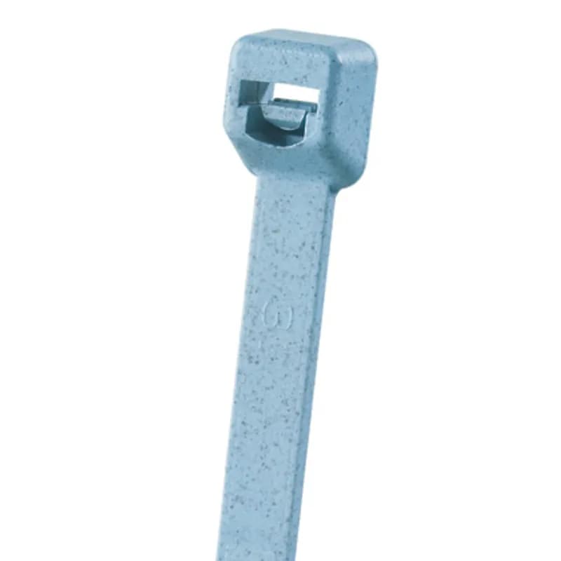 Panduit PLT4H-L86 Locking Cable Ties are designed to help the food, beverage and pharmaceutical industries meet product manufacturing safety standards. Featuring metal impregnated material, these metal detectable products are identifiable by metal detection equipment. Additionally, the distinct color facilitates quick visual detection. Light-Heavy cross section, 14.4" (282mm) length. Made of Metal Detectable Nylon 6.6., are light blue in color and come in packages of 50.