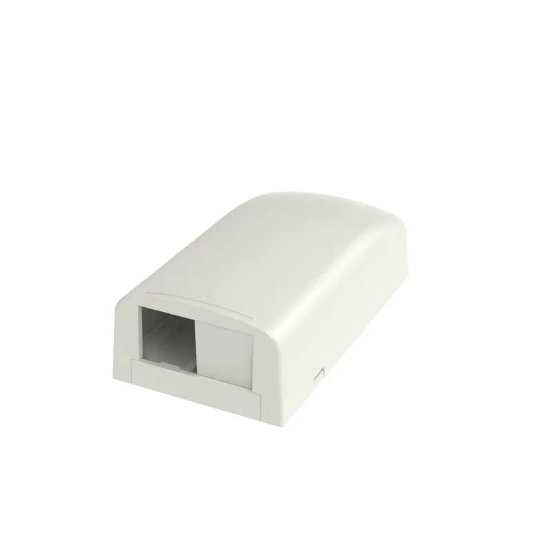 The Mini-Com Surface Mount Box is plenum rated and accepts two Mini-Com Modules. The box offers a variety of mounting options using adhesive tape, screws, or optional magnet. The box can be identified with an adhesive label and is arctic white.