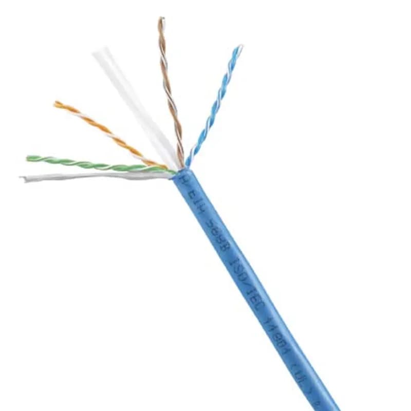 Copper cable, premium category 6 UTP, riser (CMR), 4-pair, conductors are 23 AWG construction with HDPE insulation, twisted in pairs, separated by an integrated pair divider and protected by a flame-retardant PVC jacket, white.