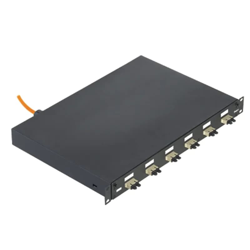 NK Pre-loaded fiber drawer with 6 SC duplex adapters for 50 m (OM2) multimode fiber.