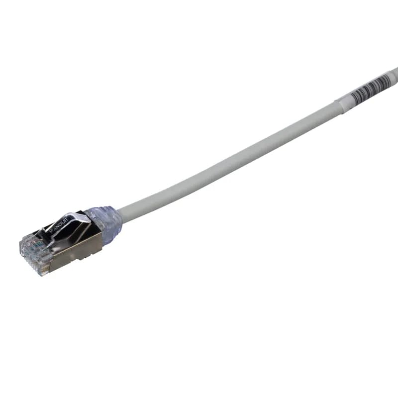 The TX6A-28 10Gig Cat 6A STP Patch Cord is a 2.5-Meter, 0.185-inch (4.7mm) diameter, Int'l Grey cord constructed of 28 AWG, shielded, twisted pair, solid, CM/LSZH cable with high-performance modular plugs. Its compact 28 AWG design simplifies installation and management. The tangle-free latch prevents snags and ensures a fast release, streamlining moves, adds, and changes. Enabled with RapidID, the product has pre-installed barcodes for simple port mapping using RapidID software.