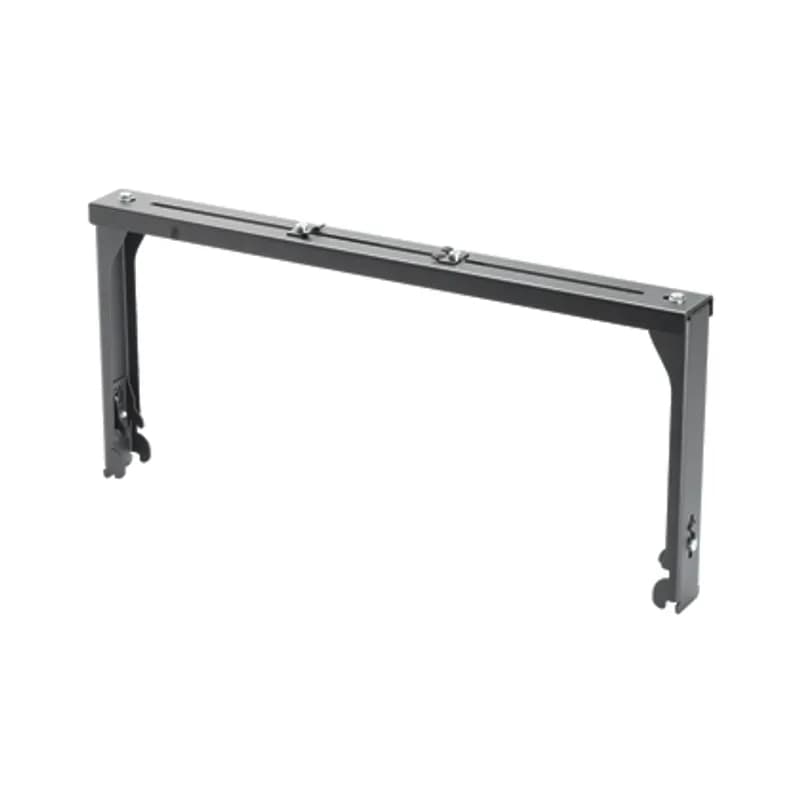 The Wyr-Grid 24" (609.6 mm) FiberRunner QuikLock Trapeze Bracket is made of steel and is black powder coated. It is 12.2" (309.9 mm) high, 24.7" (627.4 mm) long, 2.3" (58.4 mm) wide, and 24.7" (627.4 mm) deep. It attaches to the Wyr-Grid 24" (609.6 mm) wide pathway to support a secondary FiberRunner 4 x 4 or 6 x 4 channel above the Wyr-Grid pathway. It adjusts 6.6" (166.6 mm) to 9.9" (251.0 mm) over the top surface of the Wyr-Grid pathway. It comes in standard packages of one.