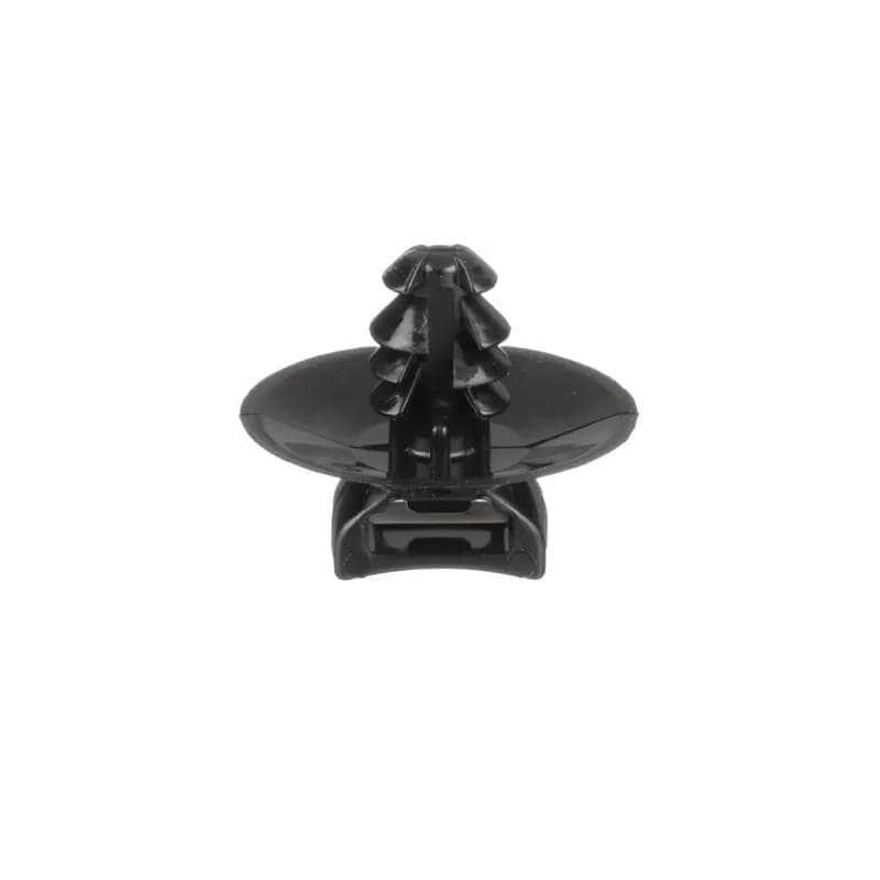 The fir tree push mount is black and requires a panel hole diameter of 0.18 to 0.19" (4.6 to 4.9 mm). It is made of weather-resistant nylon 6.6, which increases mechanical strength, heat and wear resistance, and stiffness. It comes in packages of 100.