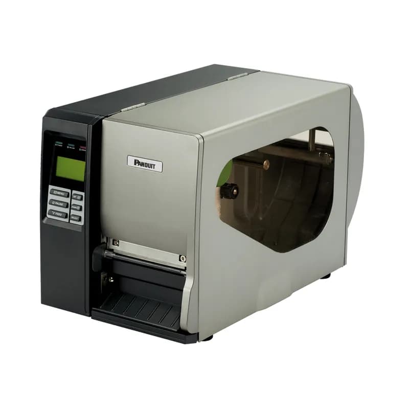 Panduit TDP46HE - The TDP46HE Desktop Printer for North American usage has 600 dpi resolution and 4" per second maximum print speed. Print a variety of self-laminating labels, component labels, non-laminated labels, heat-shrink labels, marker plates, and continuous tapes up to 4" wide.  It includes Easy-Mark Plus Labeling Software, RHEH4BL black hybrid ribbon, a USB cable, a user manual, a quick start card, a driver disk, and a US power cord. 10.63" x 12.13" (270 mm x 308.1 mm). 33 pounds. Color Black/Gray.