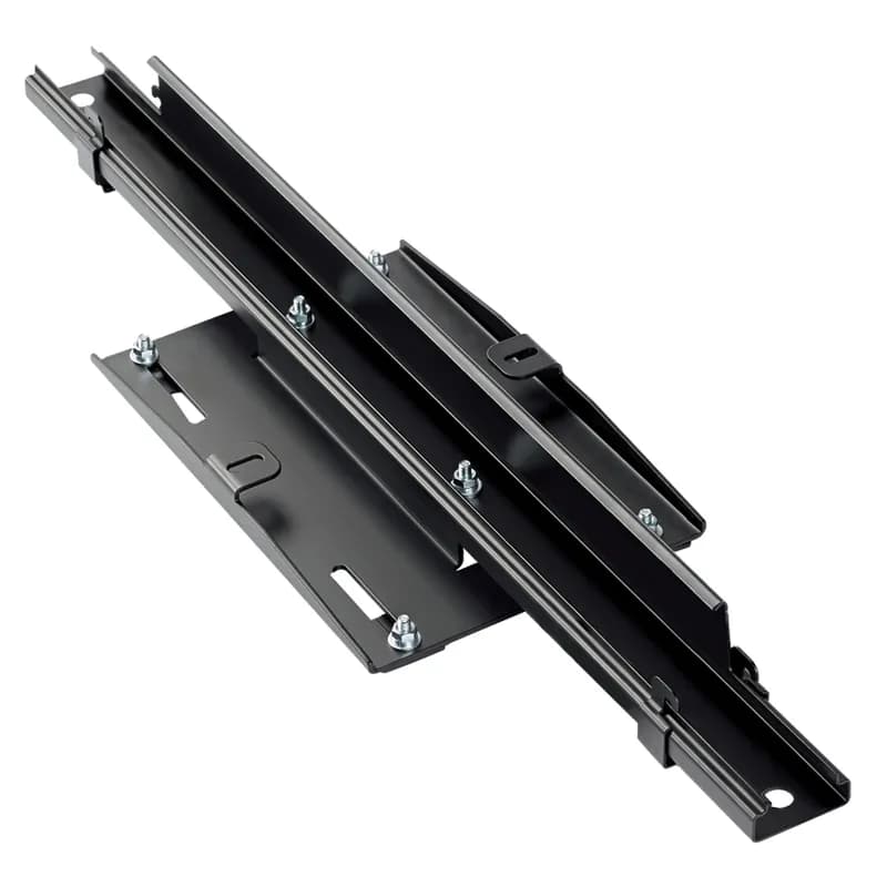 The Wyr-Grid Support Bracket is used to support the 24.0" (609.6 mm) wide Wyr-Grid Pathway to standard 3.0" (76.2 mm) or 6.0" (152.4 mm) EIA channel racks. It is black powder coated and is 3.4" (86.4 mm) high, 28.5" (723.9 mm) long, and 7.6" (193.0 mm) wide. The bracket can be installed as a parallel or perpendicular support for the Wyr-Grid Pathway and attaches directly to Panduit channel racks. It comes in standard packages of one.