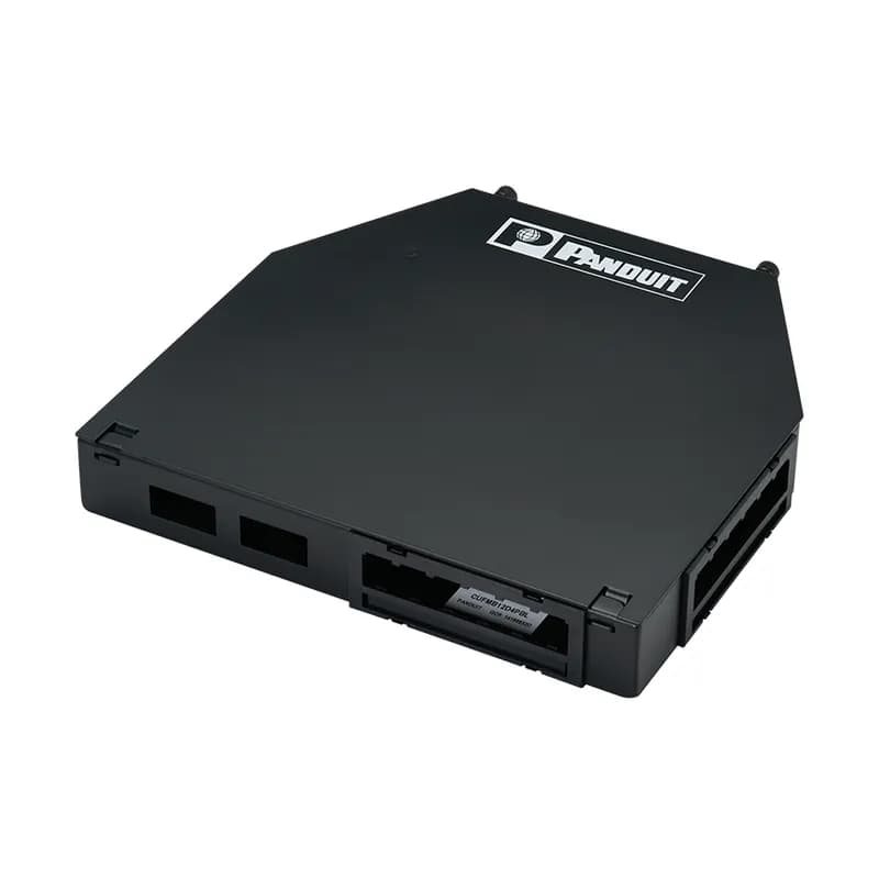 Raised floor consolidation point enclosure with 12 data and 4 power ports, accepts Mini-Com Modules, with removable grommet plate.