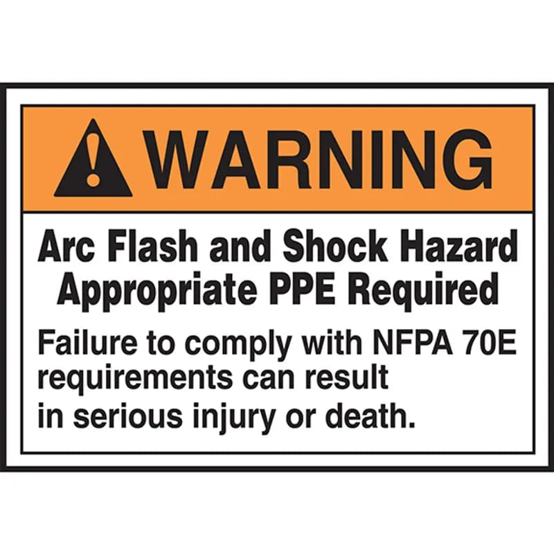 Panduit PLVS0507W7163 - Safety Label, 5.00" x 7.00", WARNING ARC FLASH AND SHOCK HAZARD APPROPRIATE PPE REQUIRED FAILURE TO COMPLY WITH NFPA 70E REQUIREMENTS CAN RESULT IN SERIOUS INJURY OR DEATH, Outdoor Durability 5-7 years