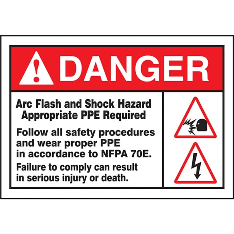 Panduit PLVS0507D7156 - Safety Label, 5.00" x 7.00", DANGER ARC FLASH AND SHOCK HAZARD APPROPRIATE PPE REQUIRED FOLLOW ALL SAFETY PROCEDURES AND WEAR PROPER PPE IN ACCORDANCE TO NFPA 70E. FAILURE TO COMPLY CAN RESULT IN SERIOUS INJURY OR DEATH., Outdoor Durability 5-7 years