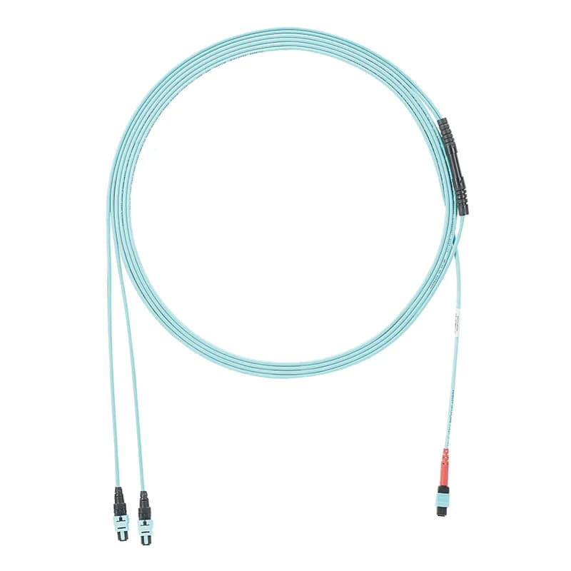 Panduit FXURPEN74YNF068 - OM3 24-fiber, Interconnect, Plenum, 24F MPO Female to (2) 12-fiber Female PanMPO, Method B, Optimized IL, 68 Feet, Aqua.