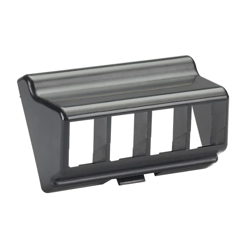 NetKey sloped modular furniture faceplate for industry standard opening, accepts four keystone modules. Black.