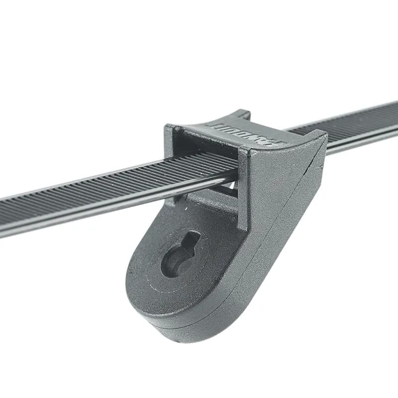 Heavy Duty cable tie mount with 12" wide strap cable assembly, hole size 0.187", screw applied, Heat Stabilized, Impact Modified, Weather Resistant Nylon 6.6.