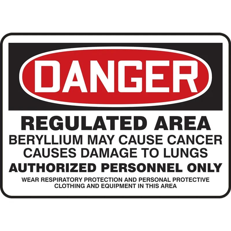 Panduit PRS1014D7345 - Safety Sign, 10.0"H x 14.0"W, Danger 'Regulated Area- Beryllium', Polyethylene Plastic, Red/ Black on White