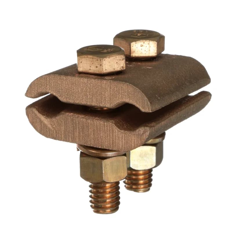 4 AWG (Sol.) - 2/0 AWG (Str.) Bronze Ground Clamp Connector, 3/8" Bolts, 2 Piece Clamp & 2 Bolts