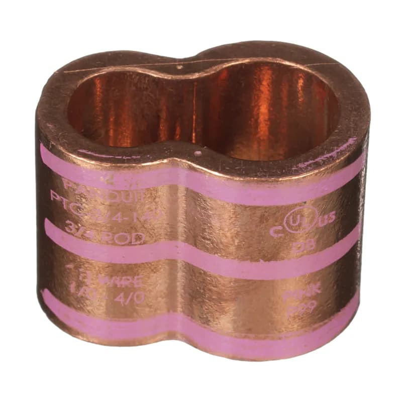 Grounding Pigtail Style Connector, 1/2" Rod (12.7mm), 6 Str - 3/0 Str (10-85mm2) Single Cable, 6 Str - 2 Str (10-35mm2) Double Cable