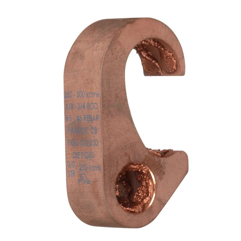 Panduit FIG6-500-2 - Grounding "Figure 6" Style Connector, 250 - 500 kcmil (120-240mm2), 5/8 - 3/4 Rod (15.9-19.1mm), or #5 - #6 Rebar (#16M-#19M) Main, 4 Sol - 2 Str (20-35mm2) Tap