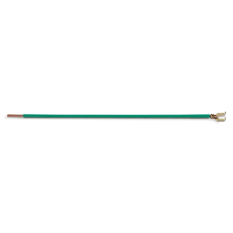 Pigtail, #12 AWG Stranded Wire, Wire color: Green, 8" length, Flanged Spade Terminal terminated to one end of wire and opposite end stripped to 5/8" length