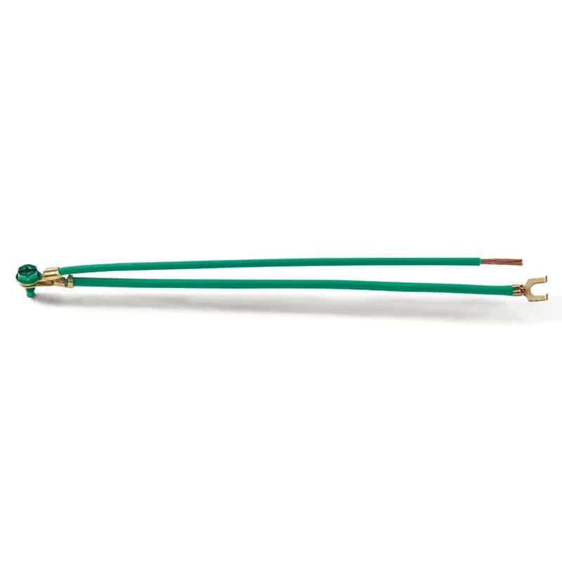 Ground Bonding Pigtail, 2 wires, 8" length, Wire #1: #12 AWG Stranded Wire, Ring Terminal terminated to one end of wire and opposite end terminated to flanged spade terminal, Wire #2: #12 AWG Stranded Wire, one end terminated to ring terminal and opposite end stripped to 5/8" length, GSH, #10-32 Bonding Screw Included