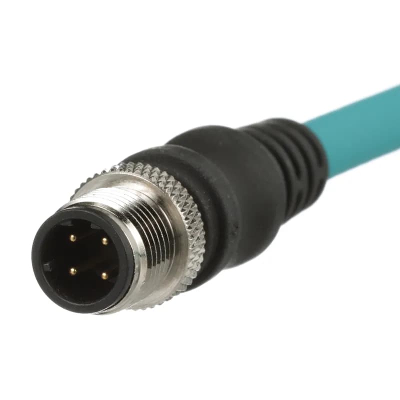 The IndustrialNet M12 D-Code Category 5e Overmolded Cordset is male to male preterminated with straight connectors. It is constructed of stranded, twisted pair cable for UTP installations. The cordset is 600 V rated. The TPU jacket makes it suitable for high-flex applications for increased reliability. The cordset is 2 meters and teal.