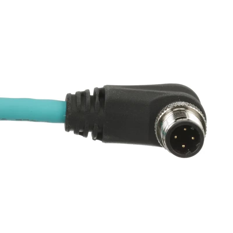 The IndustrialNet M12 D-Code Category 5e Overmolded Cordset is male to female preterminated with angled connectors. It is constructed of stranded, twisted pair cable for STP installations. The cordset is 600 V rated. The TPU jacket makes it suitable for high-flex applications for increased reliability. The cordset is 20 meters and teal.
