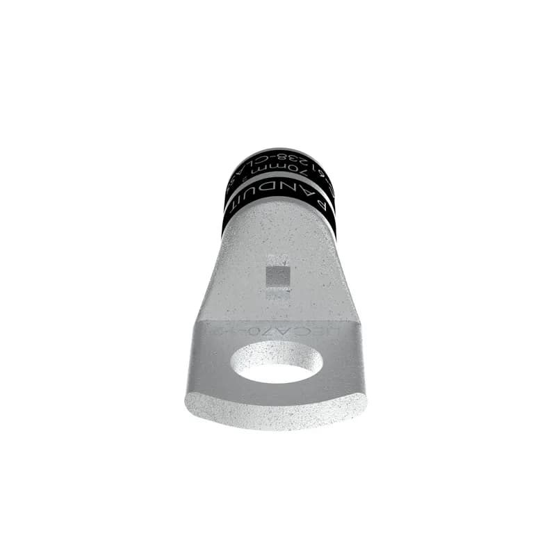 The LIECA70-12-L Tin-Plated Copper Metric Compression Lug, one-hole standard barrel, has beveled wire entry for fast and easy installation. The inspection window aids to visually assure full conductor insertion and the tin-plated material helps to inhibit corrosion. Connectors are IEC 61238 Class A approved.