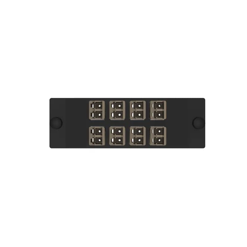 Panduit FAP8WLLBLBDLCZ - The Opticom  LC fiber adapter panel is OM4 and is loaded with 8 LC duplex fiber optic adapters. The fiber optic adapters are Keyed L-Light Brown on the user side and Non-keyed on the service side and has zirconia split sleeves.